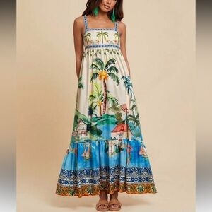 Tropical Print Maxi Dress